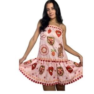 Boutique pink dress with hearts, evil eyes and cats with assorted graphics